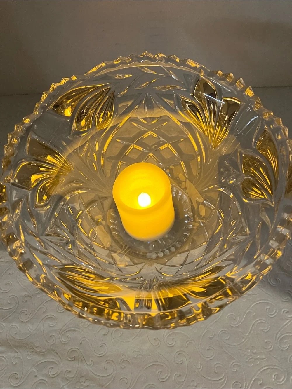 Clear Cut Glass Decorative Bowl with Gold Accents